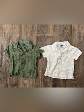 Old Navy Green Ivory Collared Short Sleeve Cotton Dress Shirt Set 12-18 Months